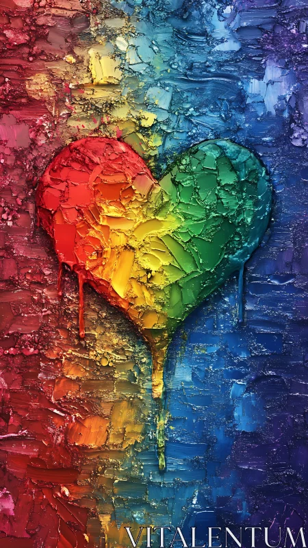 Impasto Rainbow Heart with Polychromatic Dripping Paint Effect