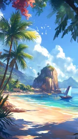 Tropical Island Paradise with Rocky Pinnacle.