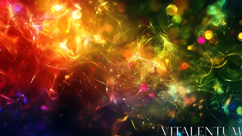 Multicolored light streaks form dense abstract bokeh field