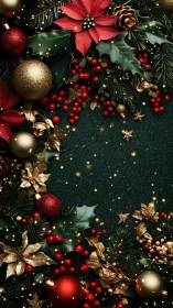 Festive Christmas garland frames a sparkling dark background.
