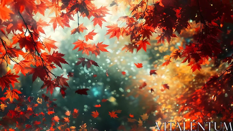 Radiant maple canopy with bokeh-lit atmospheric depth field.