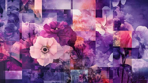 Digital collage composite demonstrating overlapping translucent floral elements in gradient color sp