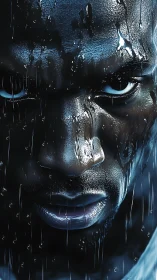 Photorealistic wet portrait with dramatic low-key lighting.