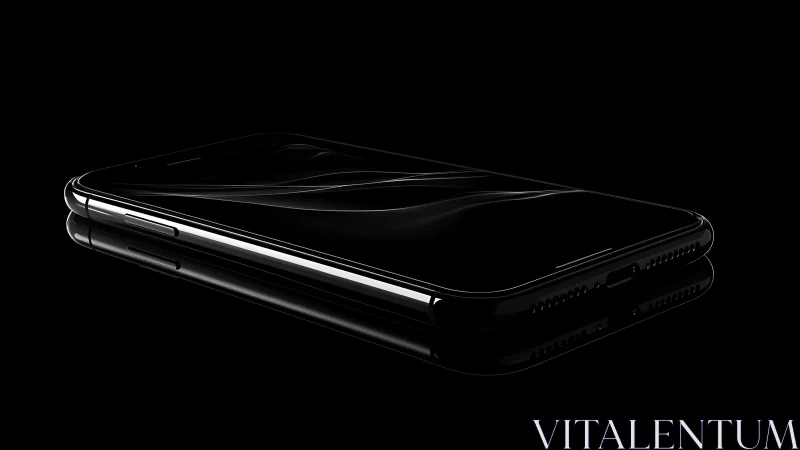 Curved-edge black smartphone in dramatic studio lighting.