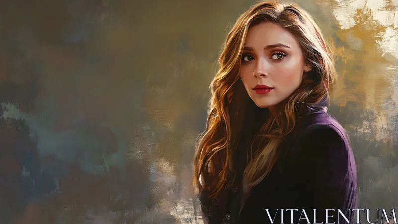 Brooding portrait of golden-haired woman in painterly dusk.