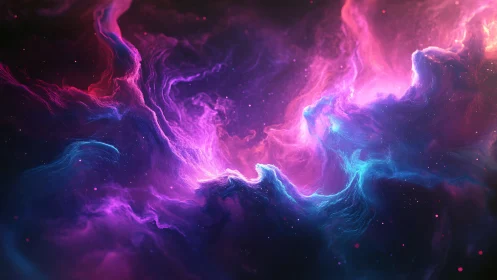 Spectral nebula cloudscape with magenta cyan ionized gas forms