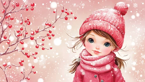 Digital illustration depicts child in winter clothing and snow