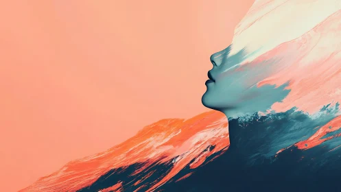 Surreal profile silhouette merging with abstract tides.