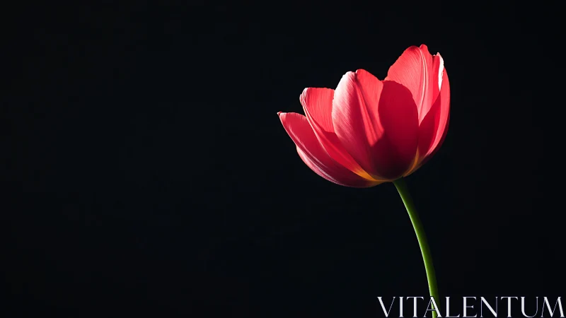 Solitary tulip leans into darkness and sings with light