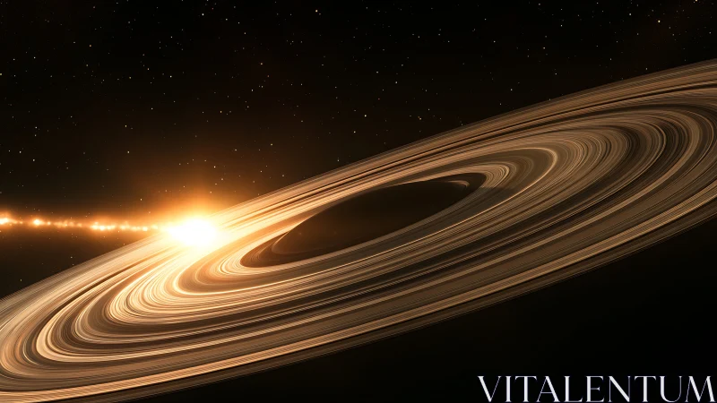 Ringed black hole glows with grazing stellar sunrise.