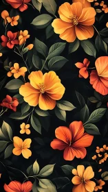 Floral Abundance. Orange Blooms Against Deep Black Background.