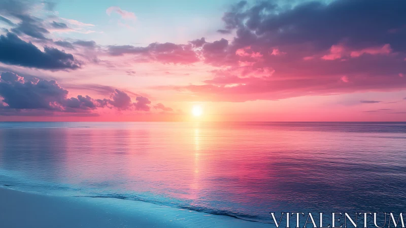 Chromatic ocean horizon under radiant pastel sunset glow.