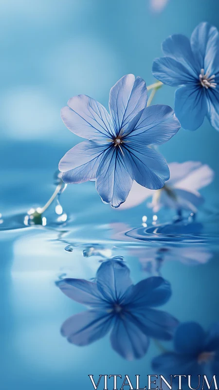 Delicate Blue Flowers Dancing in Water.
