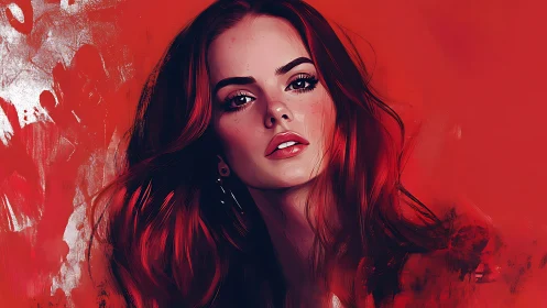 High-contrast digital portrait with saturated red tonal dominance