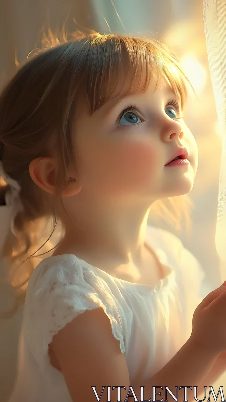 Young Child Gazes Thoughtfully Toward Golden Sunlight