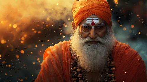 Embers circle the orange-clad sage who studies unseen worlds