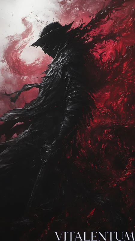 Hemocytic wraith in turbulent red particle vortex field.