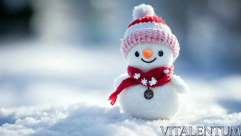 Little snowman in red scarf sharing winter cheer.