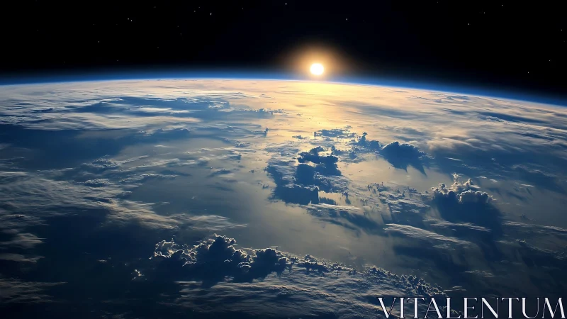 Sunrise glows above Earth&rsquo;s curved horizon from space.