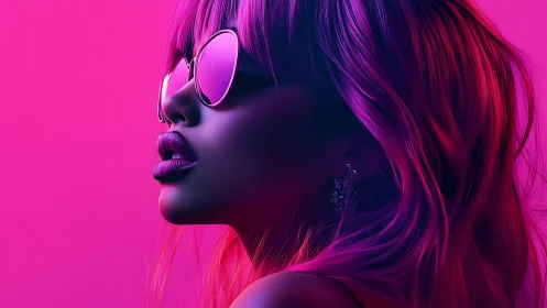 Neon-lit female profile in saturated magenta cyan rim lighting study