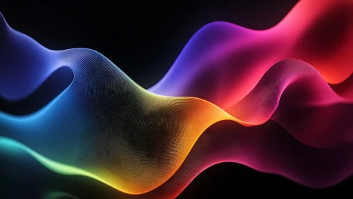 Multicolored gradient waveforms on dark digital background.