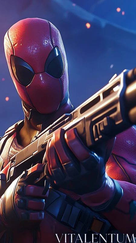 Digital painting of masked gunman in dynamic close-up pose.