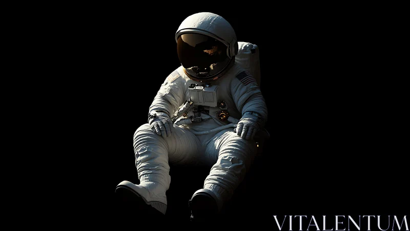Lone astronaut drifts in void under stark directional light.