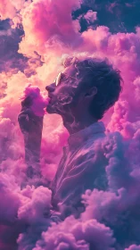 Cotton candy clouds swirl as a dreamer inhales twilight