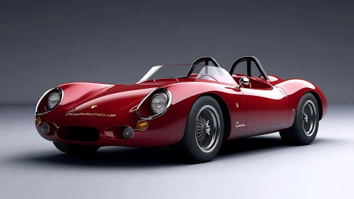 Sleek red vintage roadster glows under studio lighting drama