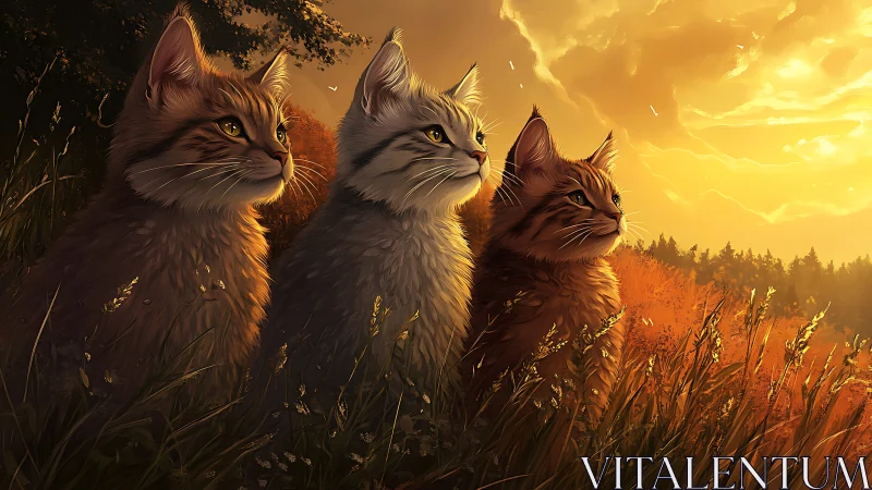 Three Woodland Lynx at Golden Dusk.