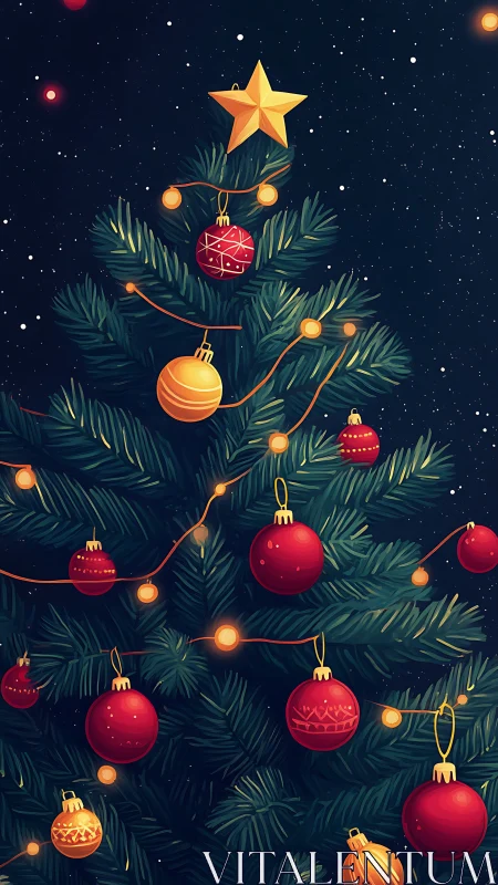 Festive Christmas tree glows softly under a peaceful night sky