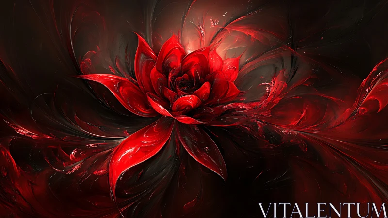 Red fractal flower structure on dark abstract background.