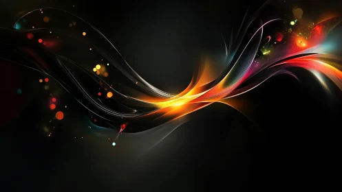 Curved multicolored light trails on dark abstract background.