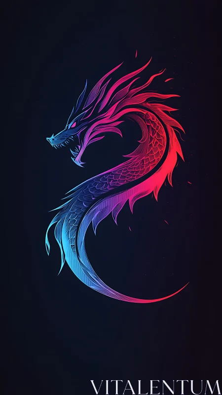 Neon dragon curls in glowing pink and blue against night