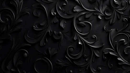 Velvet-black baroque swirls in sculpted ornamental shadow.