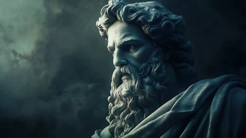 Digital bust of bearded male figure rendered with dramatic light