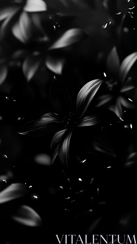 Monochromatic lily petals with rim lighting and depth of field isolation.
