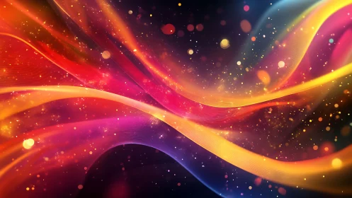 Ribbons of starlight weave neon tides across a cosmic stage