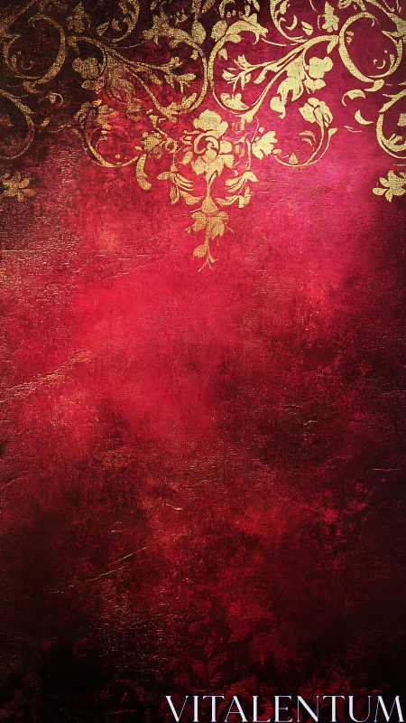 Gold baroque scrollwork crowns textured crimson background