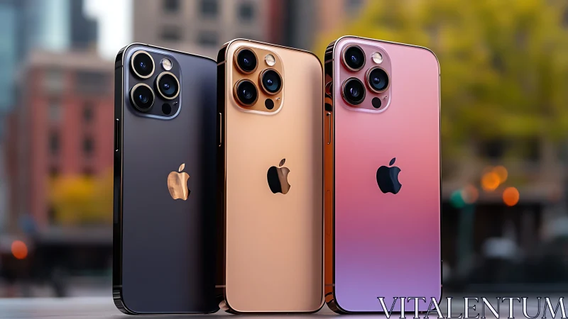 Three iPhone 13 Pro models display color variation in urban setting