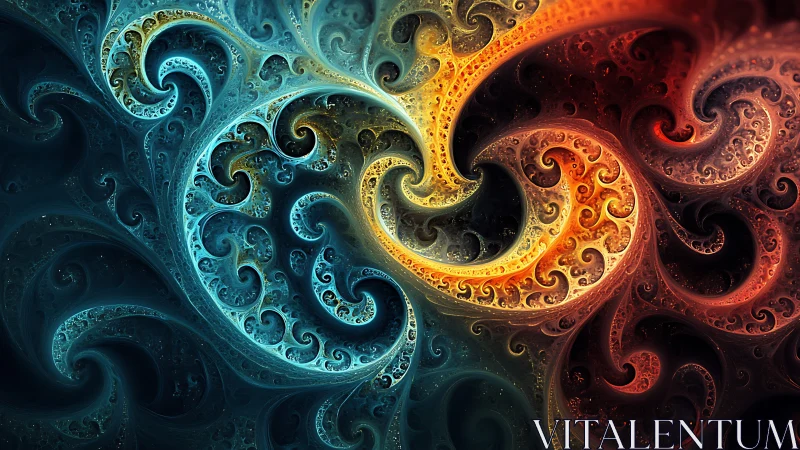 Dual-tone recursive fractal swirls in turbulent spiral composition