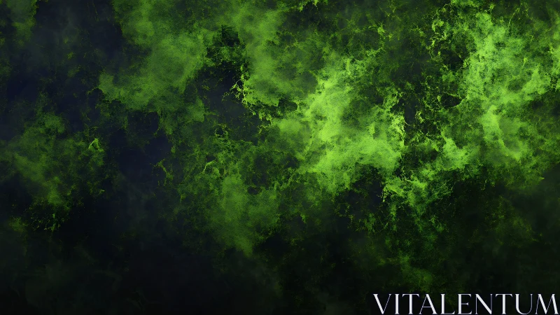 Green cloudlike texture fills dark abstract digital canvas