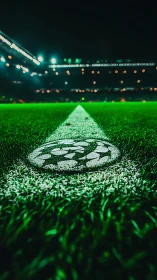 Glowing football pitch line leads into a vibrant night match