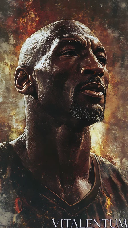 Stoic basketball portrait radiates grit in fiery textures