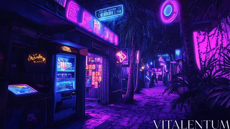 Neon drenched alleyway glows with cyberpunk nightlife energy