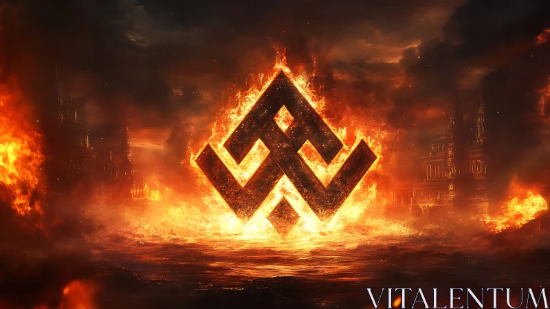 Ember sigil ascends above a burning infernal skyline.