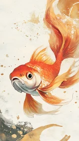 Vibrant orange goldfish illustration with flowing tail