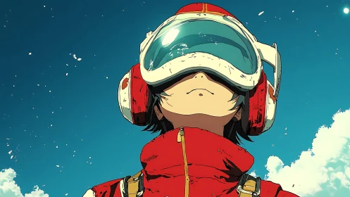 Sky-gazing kid astronaut in a bright red daydream helmet.