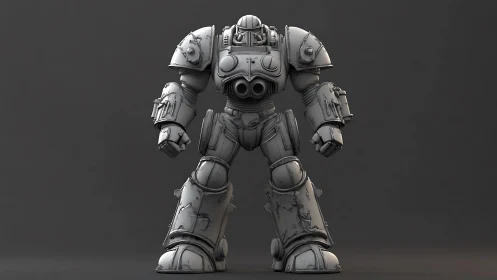 Battle-scarred mech knight plants its steel boots and waits