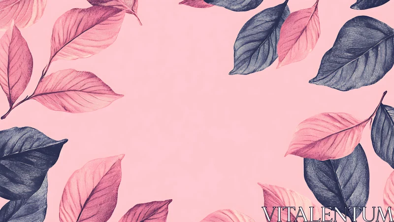 Symmetrical pink and blue leaf border with high-detail vein rendering